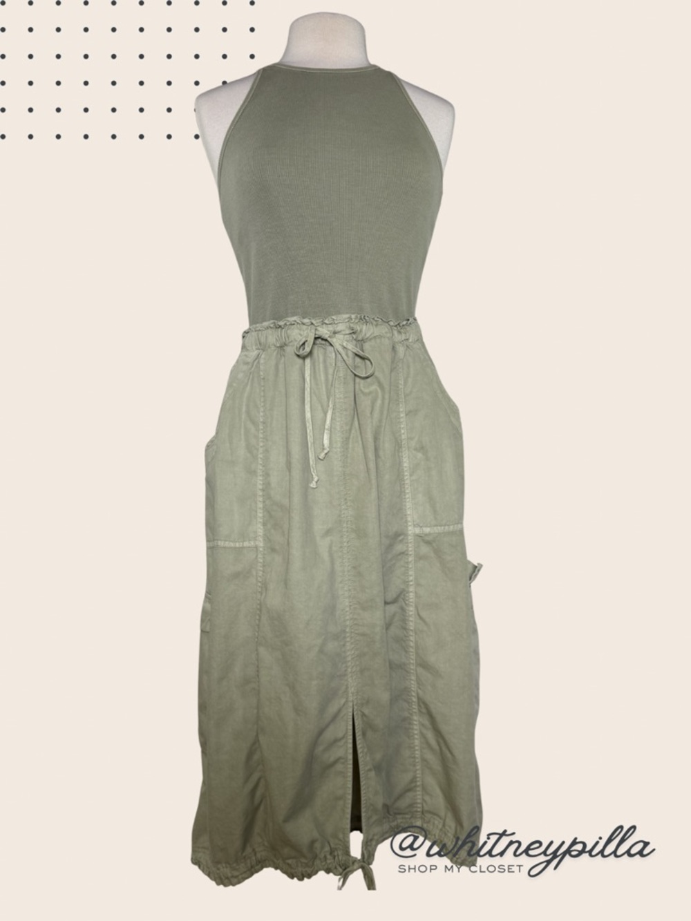 Daily Practice by Anthropologie Mixed Media Cargo Midi Dress Sage Green Size M